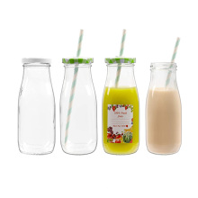 Hot sale 12oz 350ml round Reusable Clear Glass Juice Milk Bottles drink with metal Lids